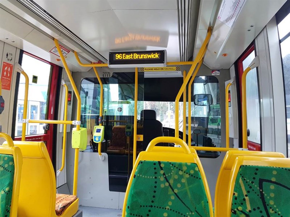 Image of interior of tram showing electronic panel