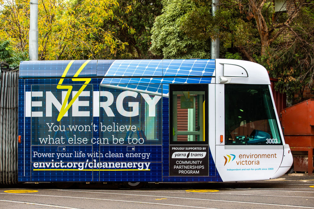 Photo: Environment Victoria's clean energy tram, encouraging people to consider renewable energy in their homes and businesses.